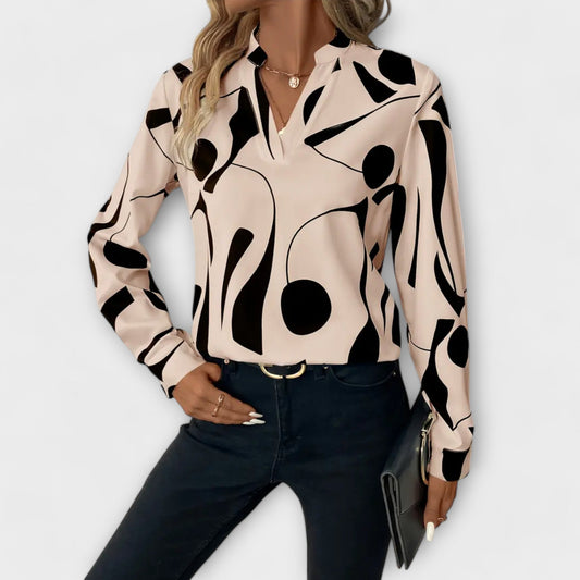 Emilie – Elegant langærmet bluse med V-udskæring